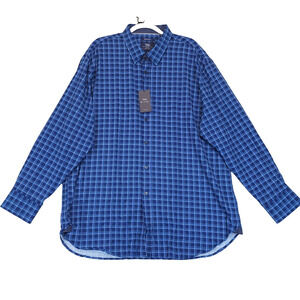 WRK Work Rest‎ Karma Plaid Dress Shirt 4 Way Stretch Flip Cuff Men 19 Blue
